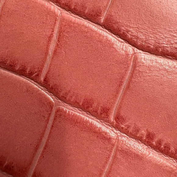 J. Crew Mini Leather Signet Camera Bag in Pink Yellow Brown Embossed Croc - Picture 13 of 16